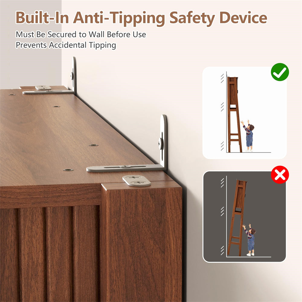 Walnut Freestanding Over Toilet Storage Rack Wall-Anchored Wooden Storage Cabinet