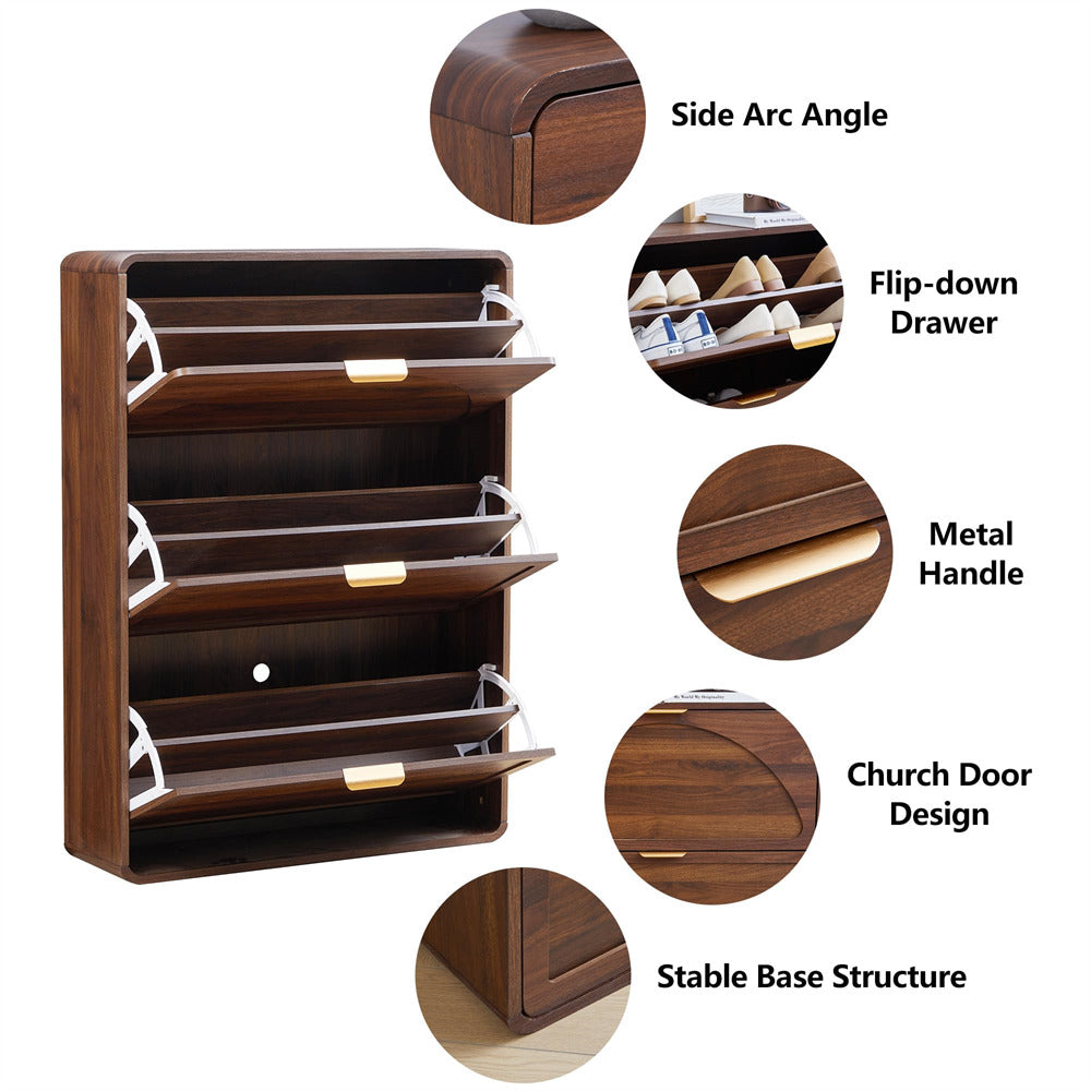 Wooden shoe rack with features highlighted on a white background