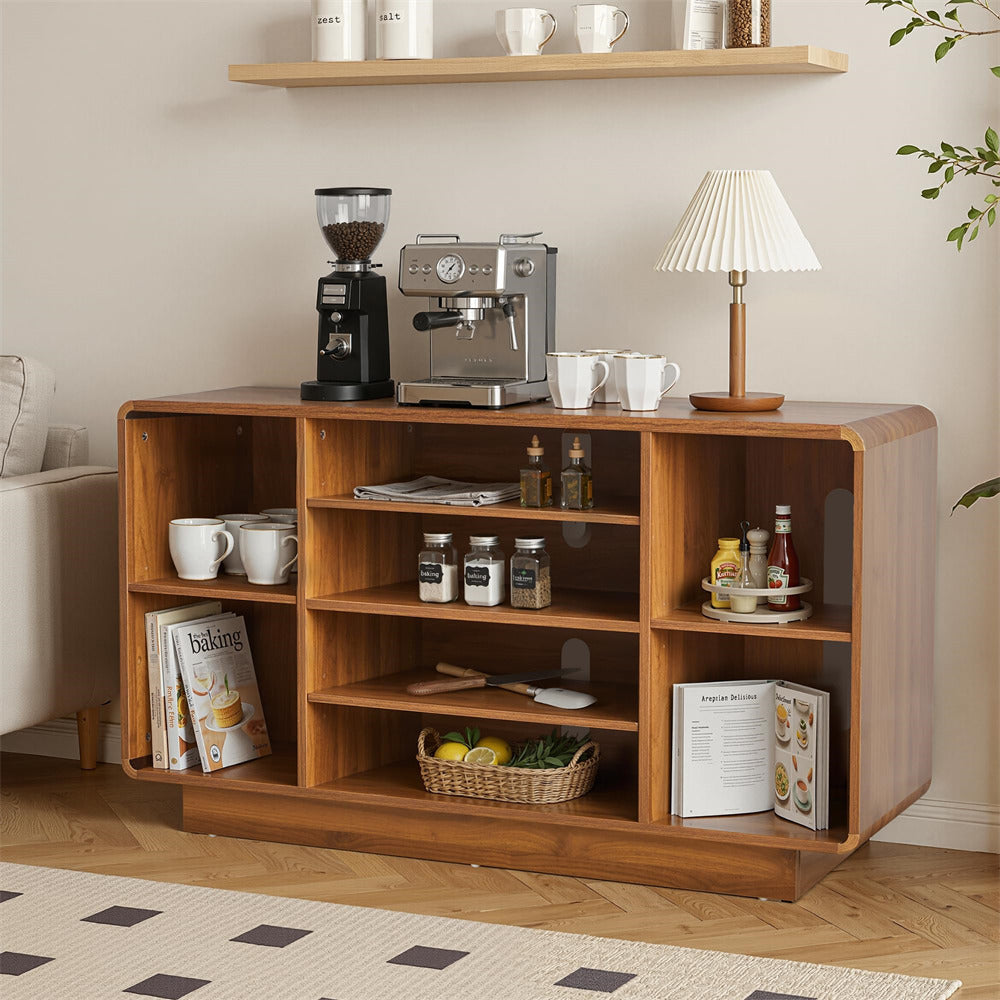 Walnut Large Record Player Stand 5-Tier Media Stereo Cabinet with Adjustable Shelves