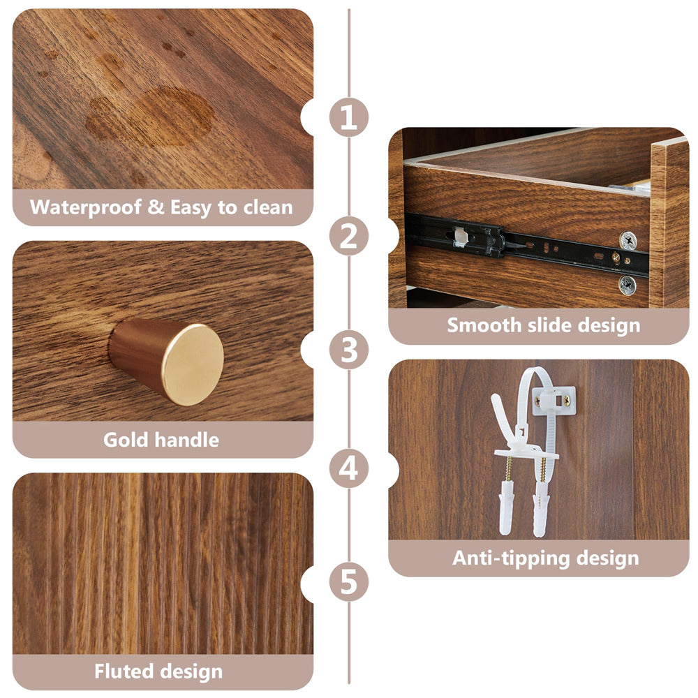 Wooden drawer with features highlighted on a white background