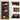 Wooden bookshelf with decorative items and close-up details on molding, handle, and magnetic catch.