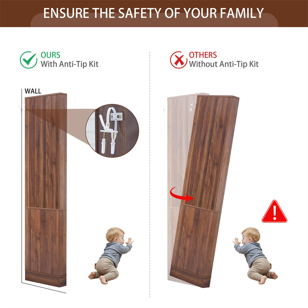 Comparison of furniture with and without anti-tip kit to ensure family safety.