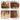 Four-panel product feature collage for a round wooden side table. The table has a warm medium-brown wood finish, fluted vertical drawer fronts, metal drawer pulls, and tapered legs.