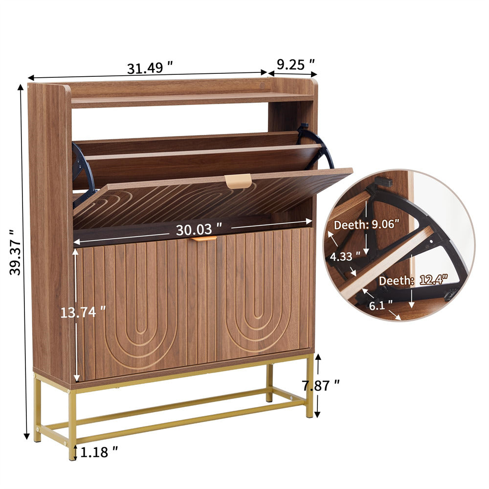 Wooden cabinet with gold legs and dimensions labeled on a white background