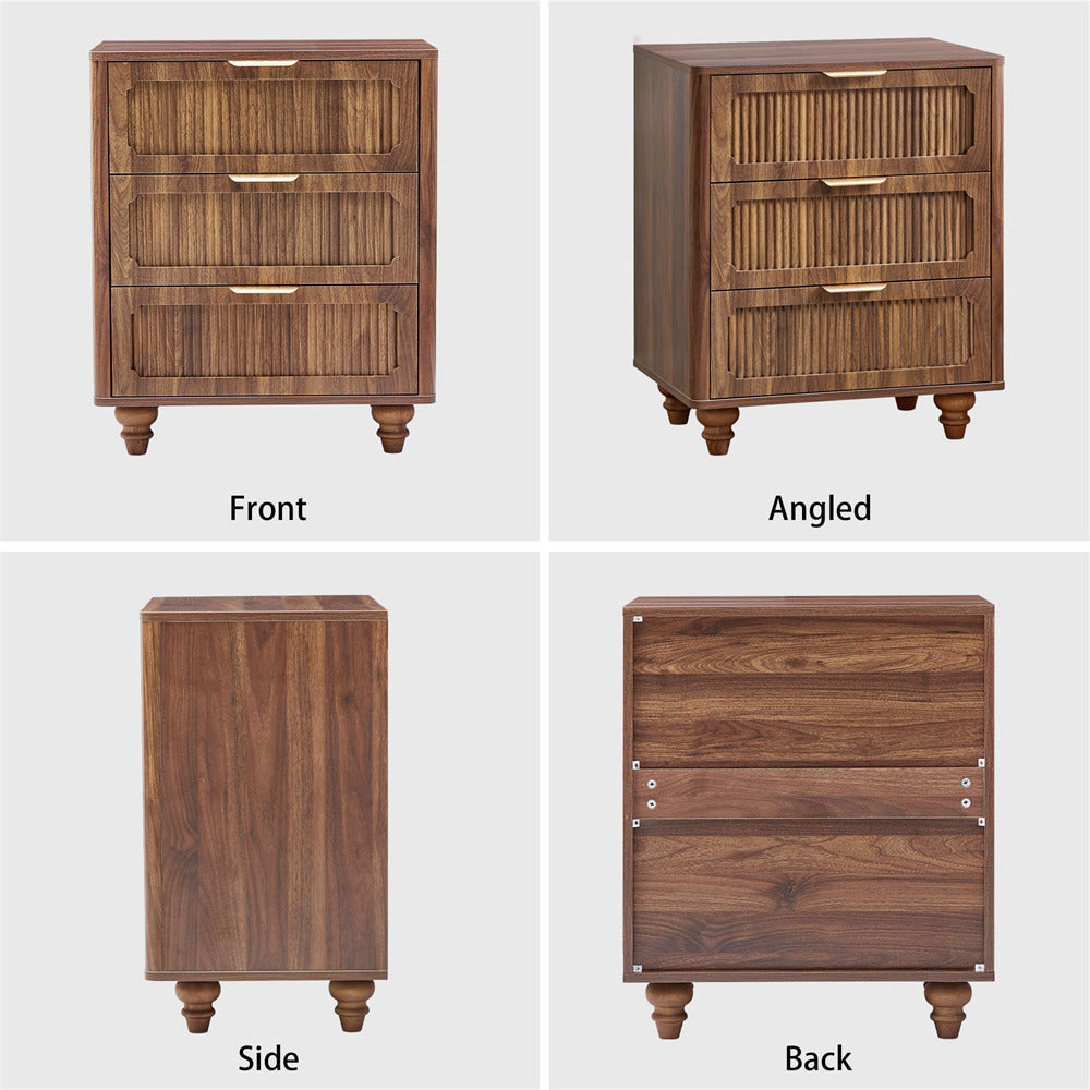 Wooden dresser shown from front, angled, side, and back views on a white background.