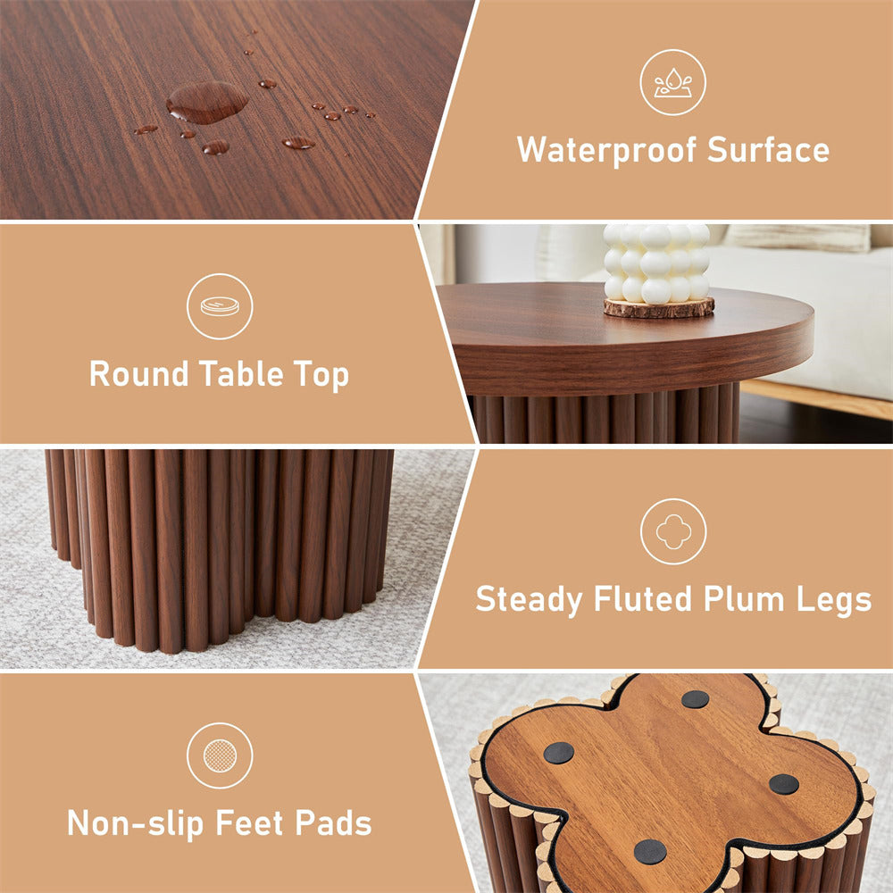 Walnut Mid Century Modern Fluted Round Nesting Coffee Table Set of 3