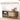 Wooden entertainment console with natural linen curved doors in a room setting.