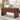 Wooden coffee table with a laptop and cup in a living room setting