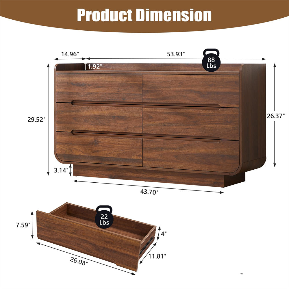 Wooden dresser with dimensions labeled on a white background