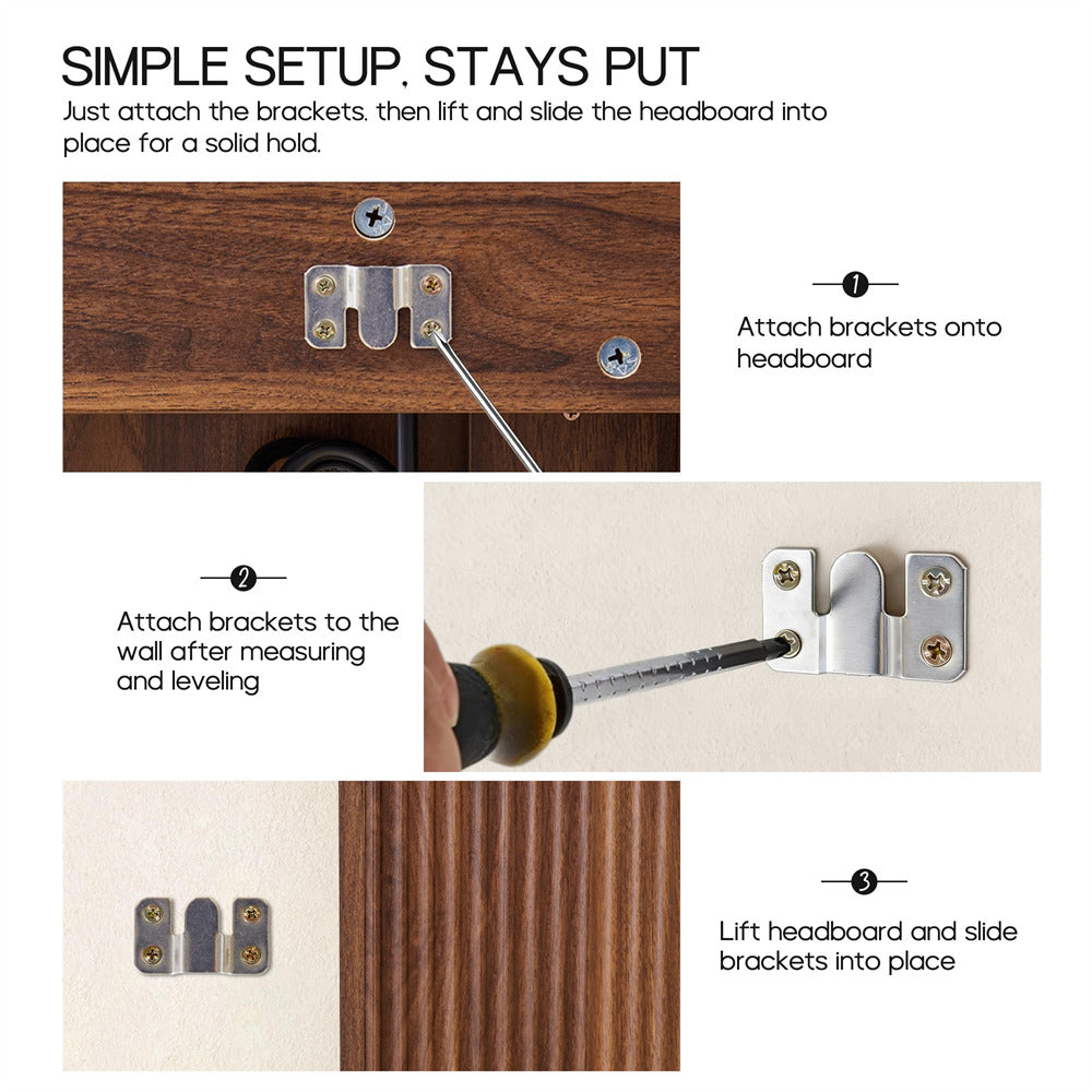 Instructions for attaching a headboard with brackets on a white background