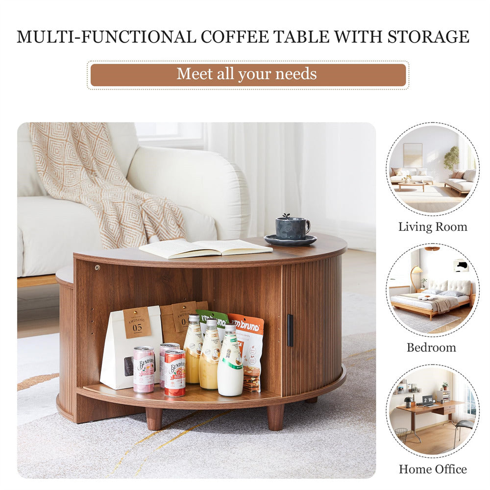 Multi-functional coffee table with storage in a living room setting