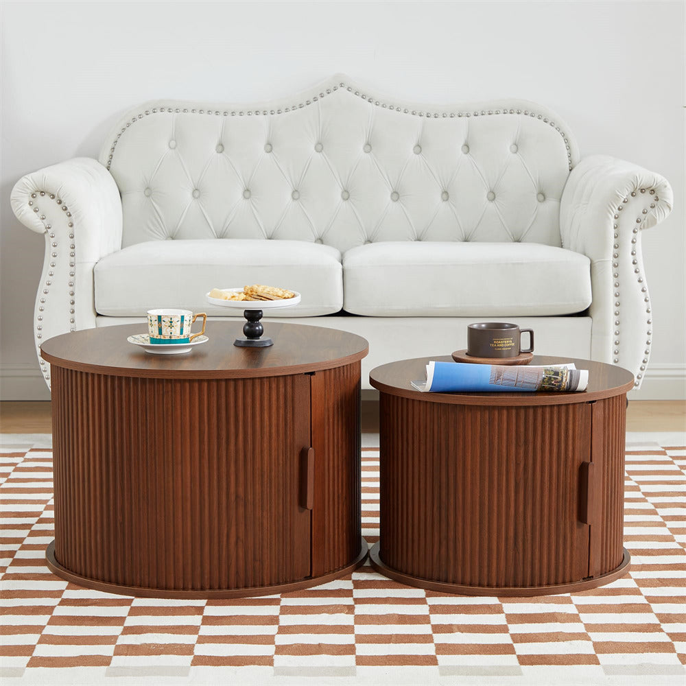 Wood Round Coffee Storage Table Tavola Modern Round Coffee Table Set