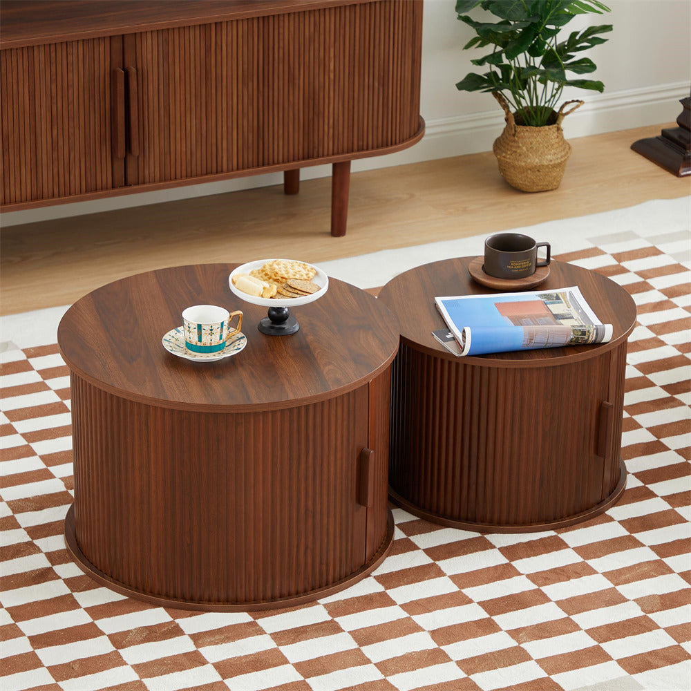 Wood Round Coffee Storage Table Tavola Modern Round Coffee Table Set