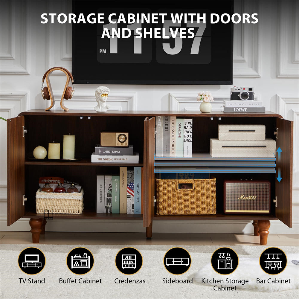 Wooden storage cabinet with doors and shelves in a room setting.