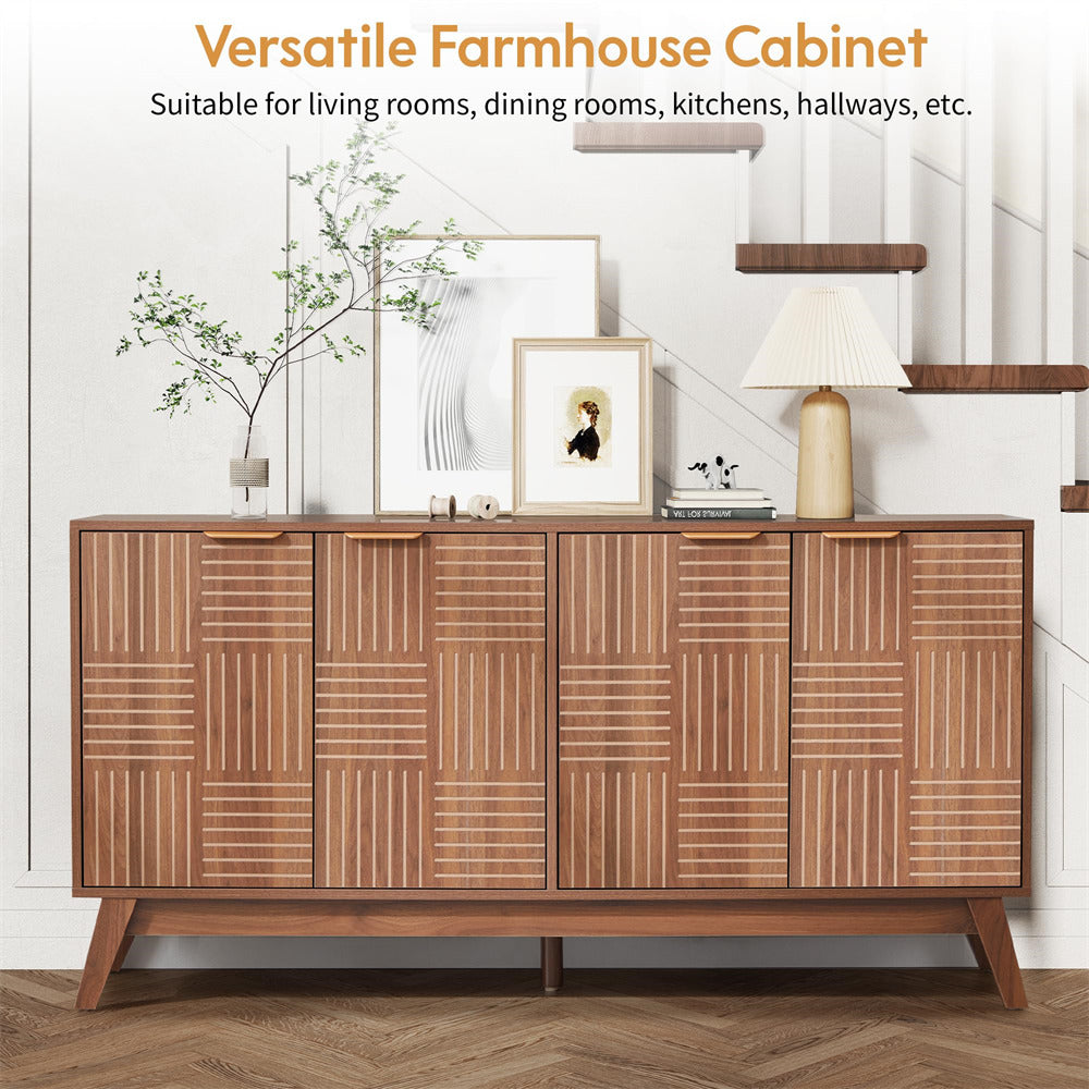 Wooden farmhouse cabinet with decorative items in a room setting
