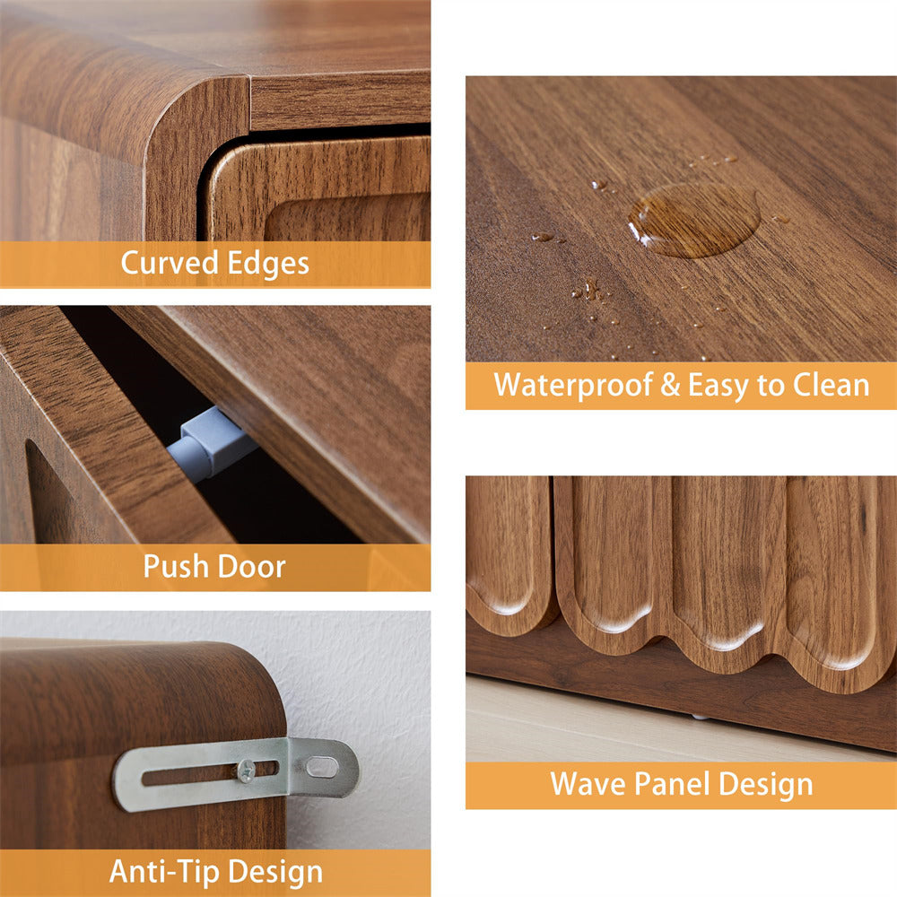 Wooden product with features highlighted on an orange background