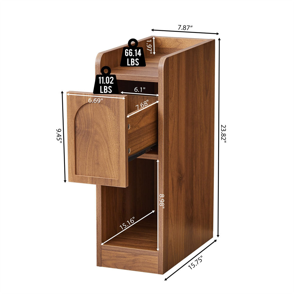 Wooden storage unit with dimensions labeled on a white background