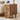 Wooden side table with decorative elements in a living room setting
