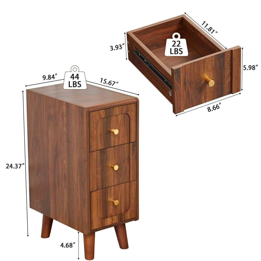 Walnut Slim Couch Side Table Size