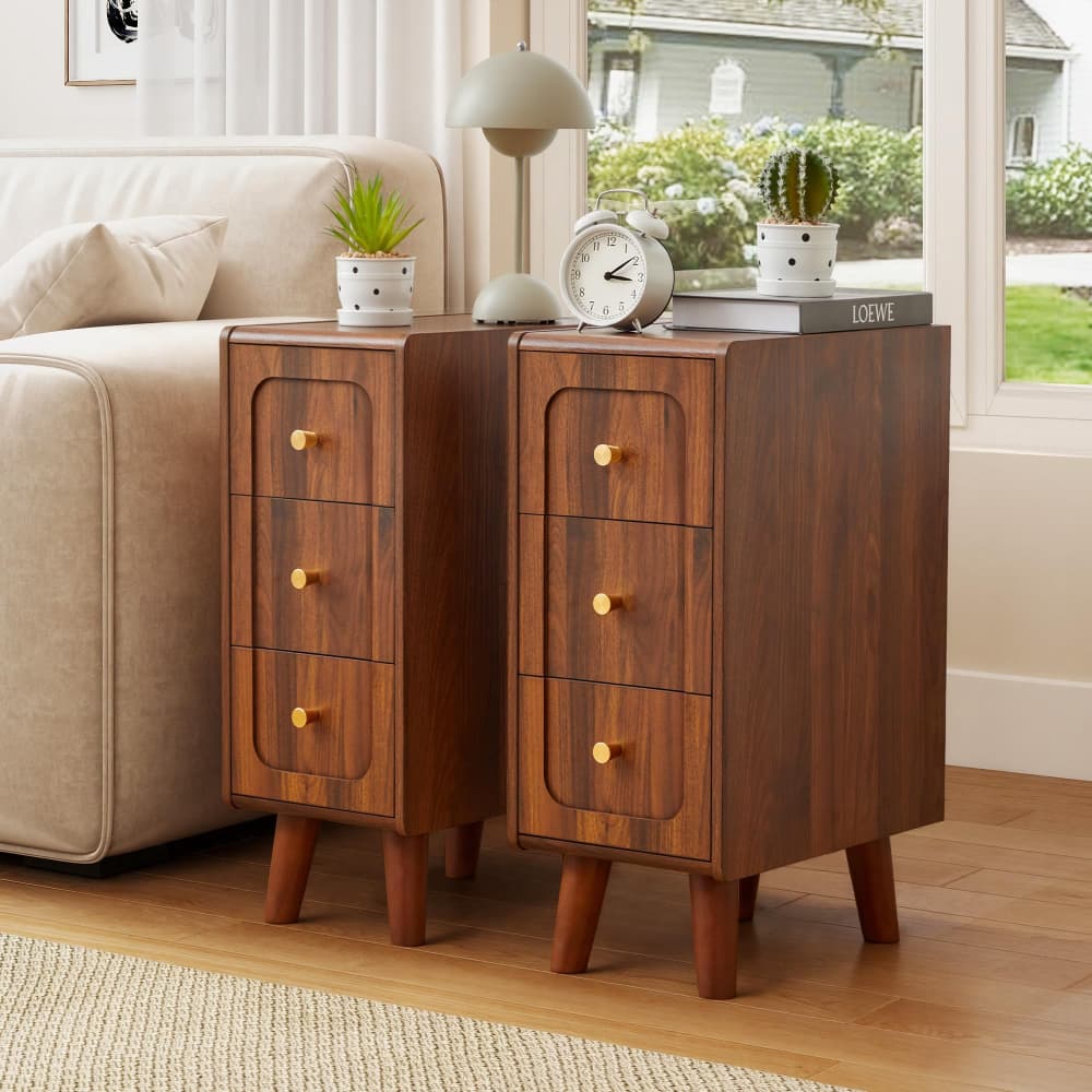 Walnut Small Nightstand Set of 2
