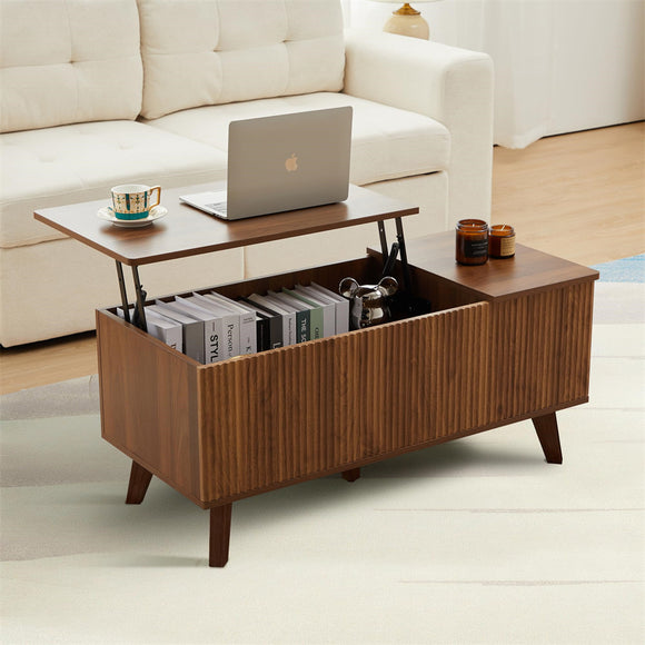 Wooden Fluted Lift Top Coffee Table with Hidden Compartment – GiraTree