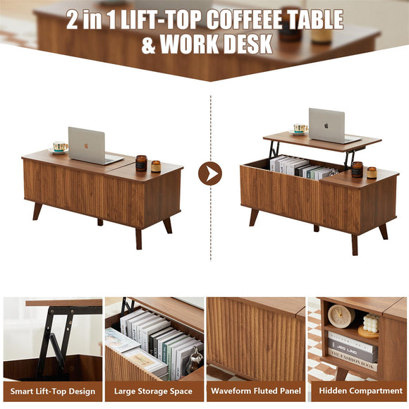 Wooden Fluted Lift Top Coffee Table with Hidden Compartment – GiraTree