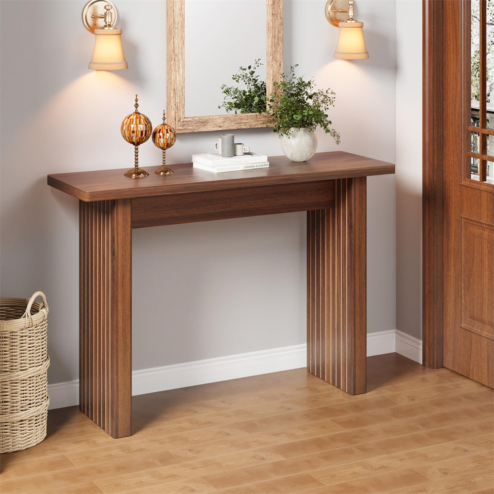 Fluted Rectangular Tables Wooden Fluted Rectangular Entryway Sofa Table Narrow Console Table ...
