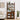 Wooden bookshelf with decorative items in a living room setting