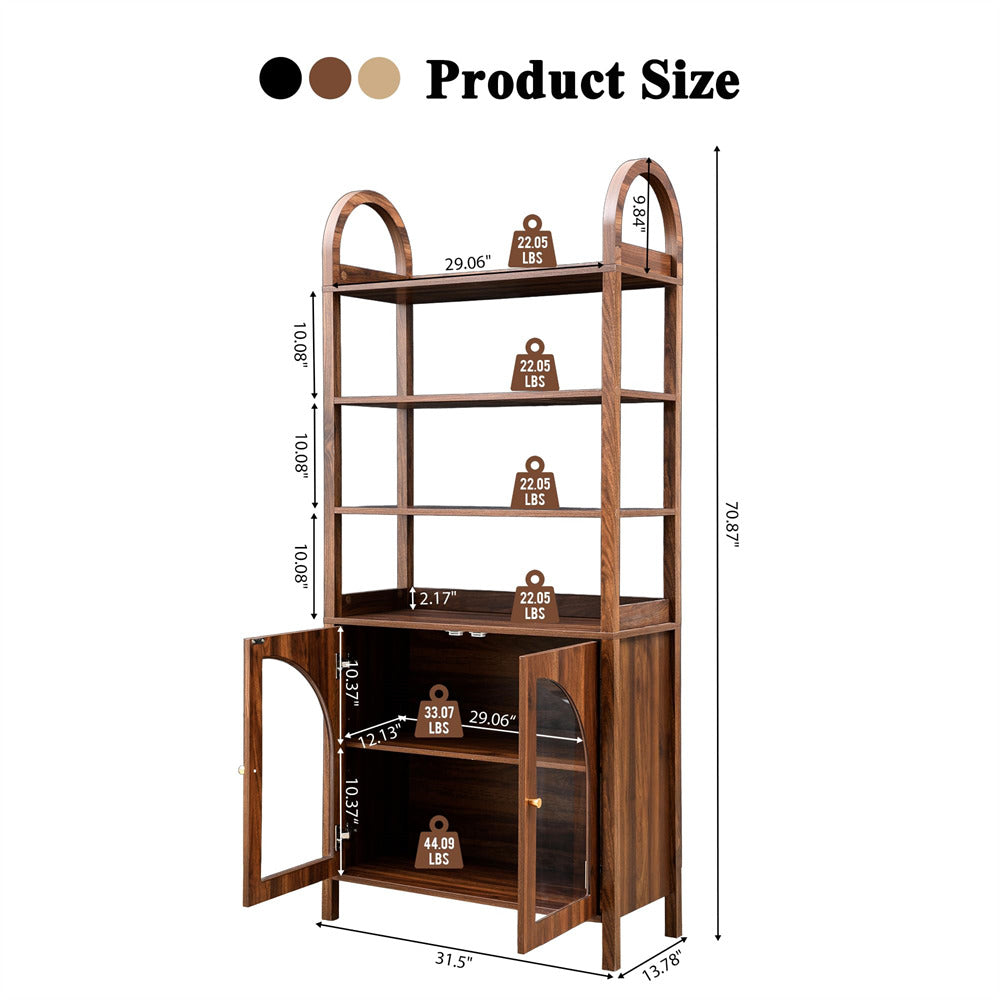 Wooden bookshelf with measurement details on a white background