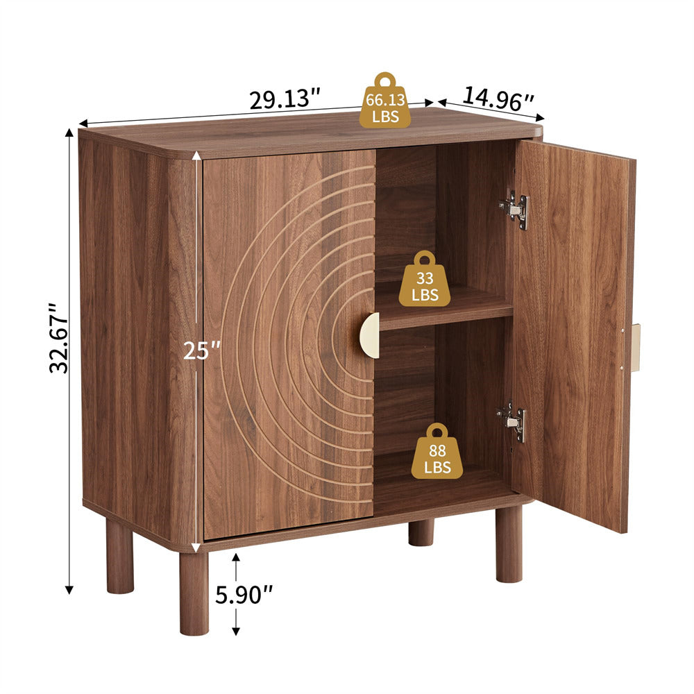 Wooden cabinet with dimensions and weight indicators on a white background