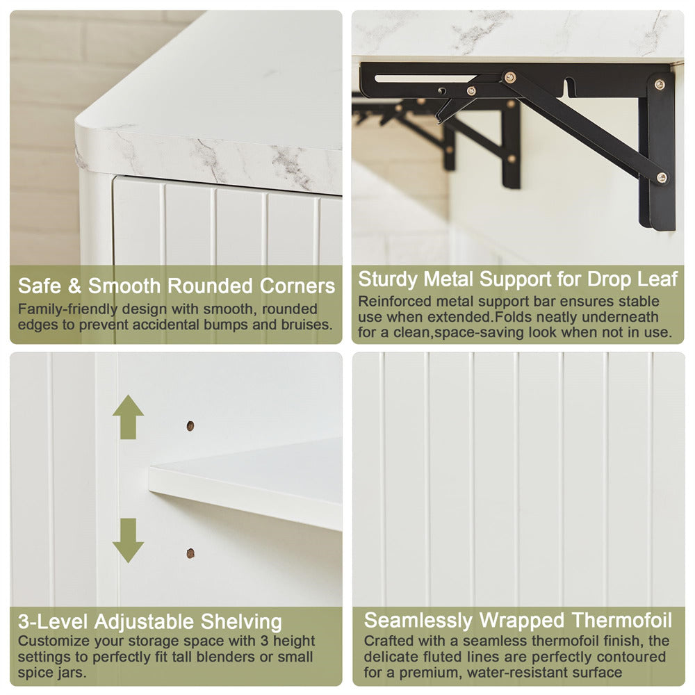 Collage of a kitchen island with features highlighted on a white background