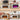 A four-panel promotional collage showing an electric fireplace mantel styled for different holidays: Daily Routine, Halloween, Thanksgiving Day, and Christmas. The mantel is cream-colored with a wood-look top and a black fireplace insert displaying glowing orange flames and logs.