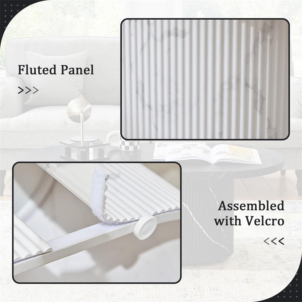 Fluted panel with text indicating assembly with Velcro on a white background