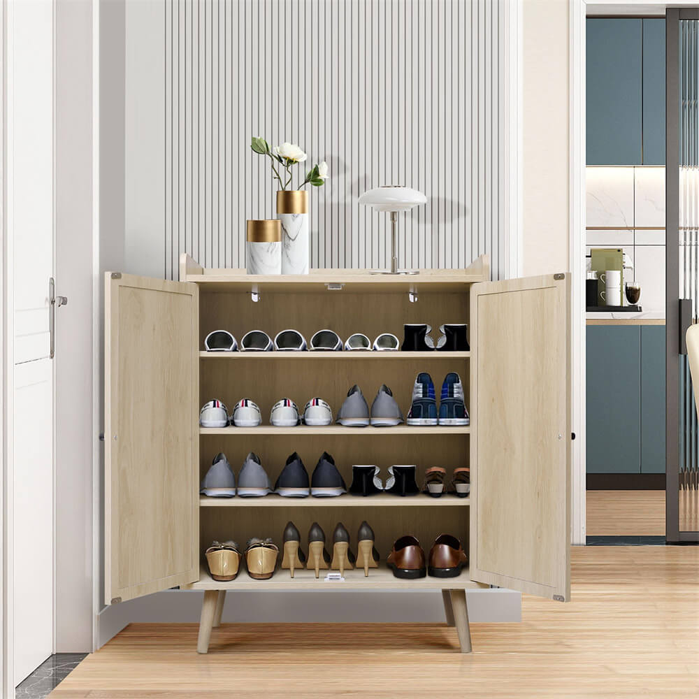 Tribesigns Rattan Shoe Storage Cabinet with Doors & Open Shelves