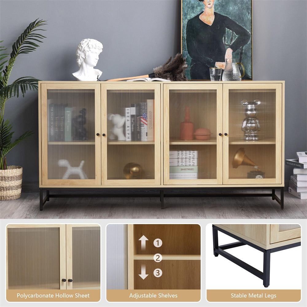 Wooden Coffee Bar Cabinet Console Table Storage Cabinet Kitchen Sideboard Cabinet with Adjustable Shelves Natural Color