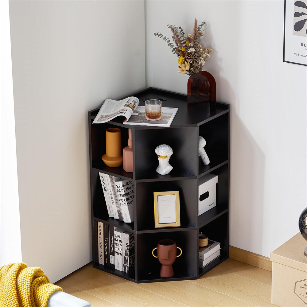 Wooden Corner Storage Cabinet with USB and Outlets Black