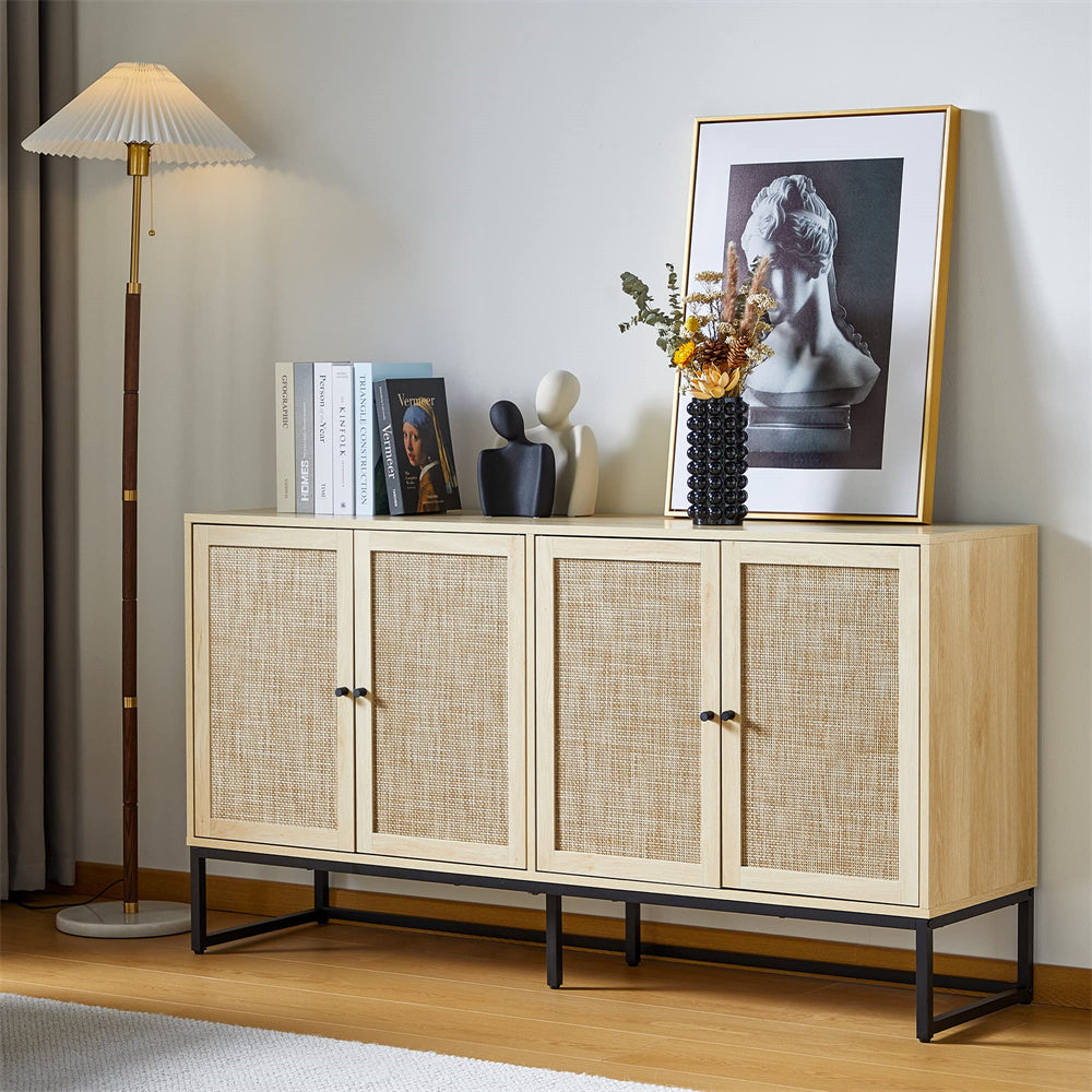 Modern Sideboard Storage Cabinet Natural with 4 Rattan Doors