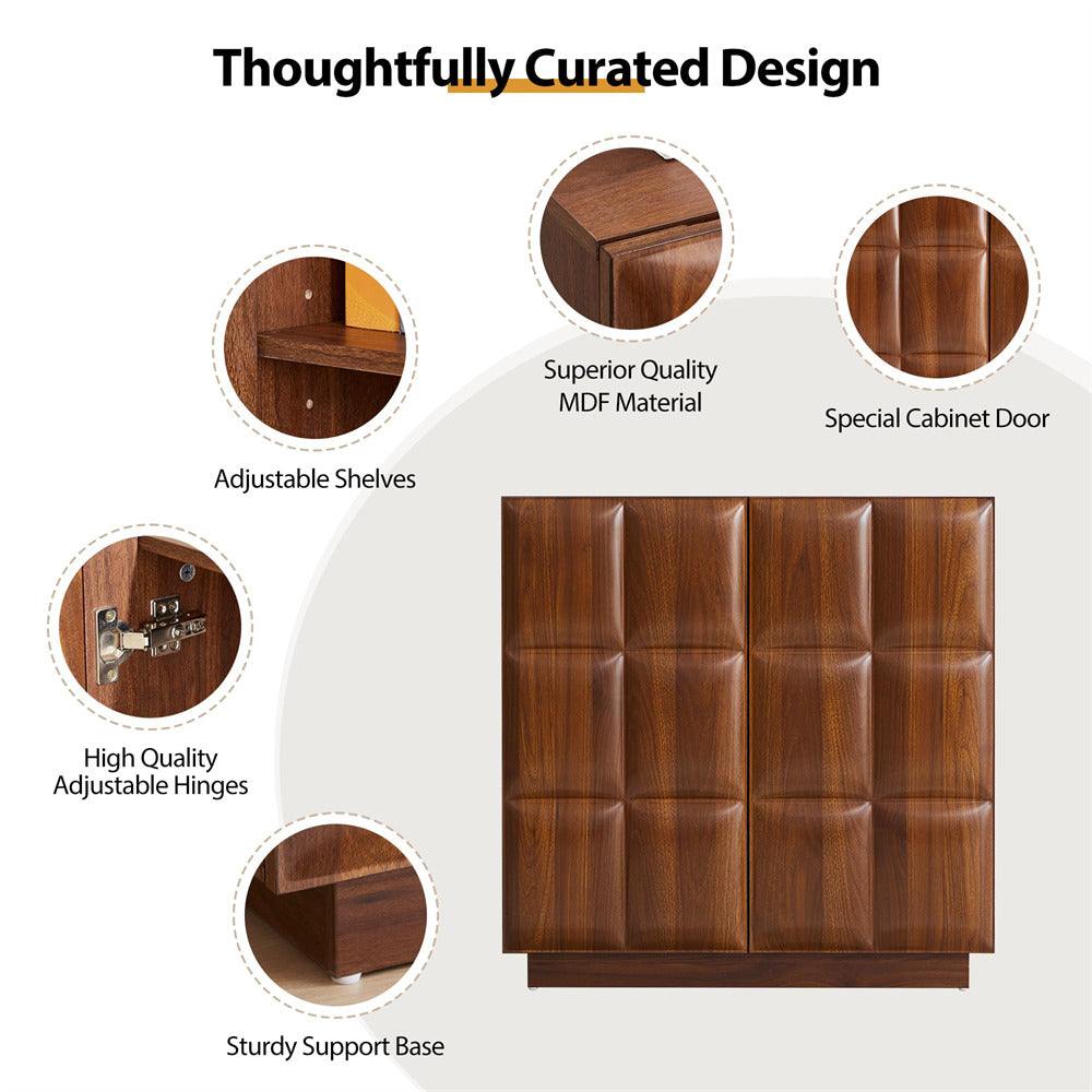 Wooden cabinet with features highlighted on a white background