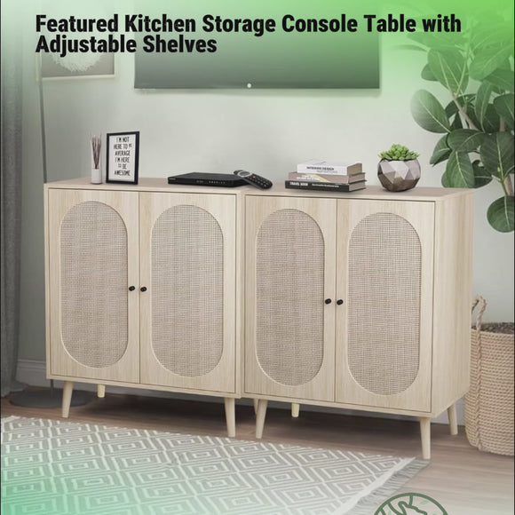 Wooden Sideboard Buffet Cabinet with Rattan Doors  Video