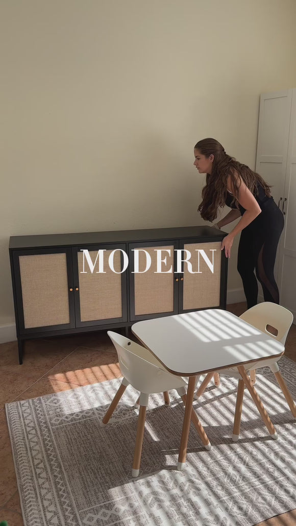 Modern Sideboard Storage Cabinet with 4 Rattan Doors Video
