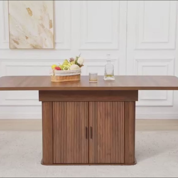 Walnut 55"-71" Extendable Kitchen Dining Table for 4-6 with Hidden Storage Cabinet & Adjustable Shelves Video