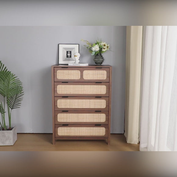 Modern Rattan 5 Drawers Dresser Table video