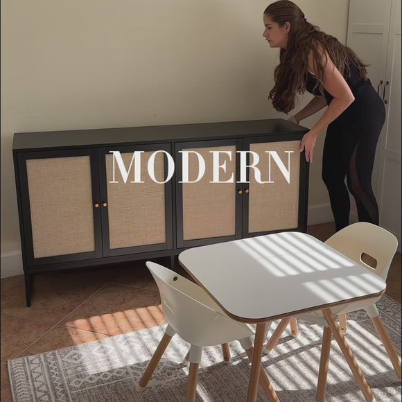 59"Modern Sideboard Storage Cabinet with 4 Rattan Doors Video
