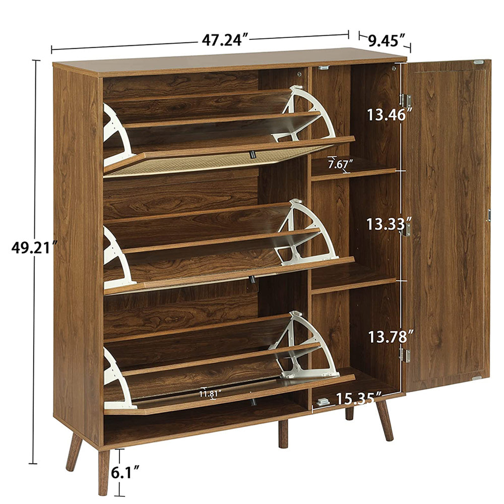 Walnut Natural Rattan 30 pair shoe storage cabinet size